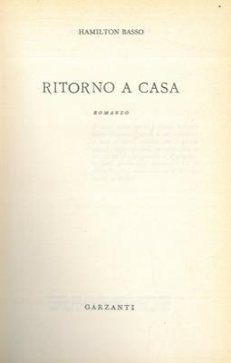 Ritorno a casa - Hamilton Basso - copertina