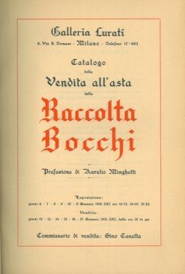 Catalogo della vendita all'asta della raccolta Bocchi. Prefazione di Aurelio Minghetti - Lurati Galleria - copertina