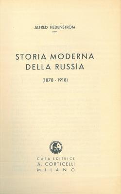 Storia moderna della Russia (1878 - 1918) - Alfred Hedenstrom - copertina