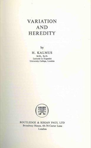 Variation and heredity - H. Kalmus - copertina