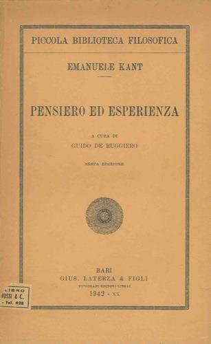 Pensiero ed esperienza. A cura di Guido de Ruggiero - Immanuel Kant - copertina
