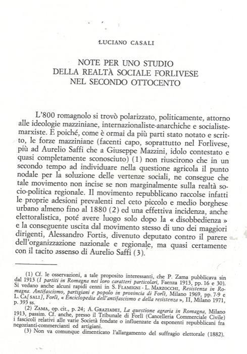 Note per uno studio della realtà sociale forlivese nel secondo Ottocento - copertina