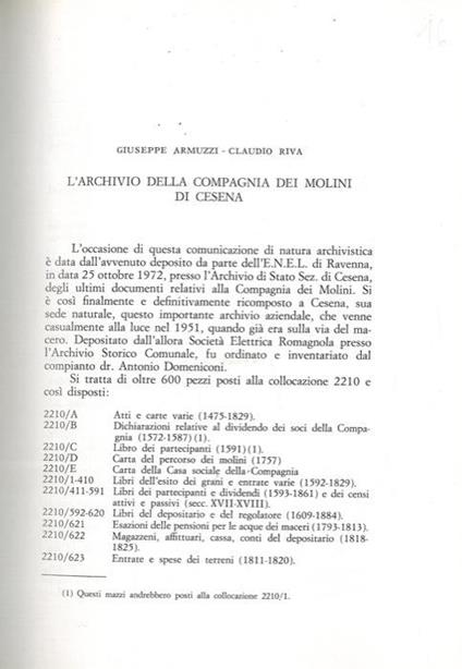 L'Archivio della Compagnia dei Molini di Cesena - copertina