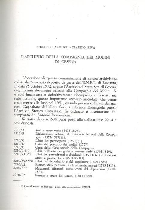L'Archivio della Compagnia dei Molini di Cesena - copertina