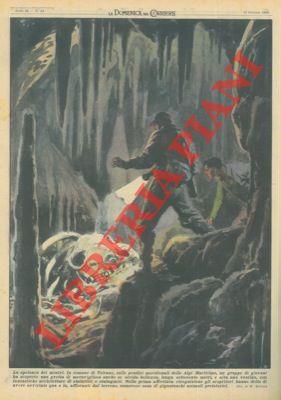 Copertina La Domenica del Corriere. Giovani avvistano, in una grotta sulle pendici meridionali delle Alpi Marittime, ossa di giganteschi animali preistorici