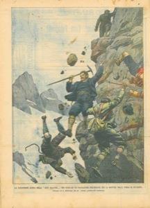 Copertina La Domenica del Corriere. La castastrofe della \Dent Blanche\" : Tre guide e un viaggiatore precipitano per la rottura della corda di sicurezza" - copertina