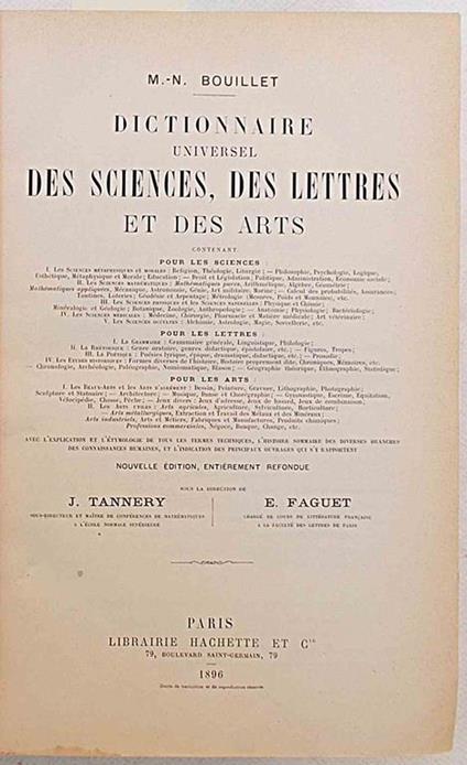 Dictionnaire universel des Sciences, des Lettres et des Arts - Marie Nicolas Bouillet - copertina