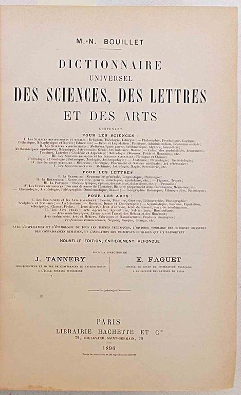 Dictionnaire universel des Sciences, des Lettres et des Arts - Marie Nicolas Bouillet - copertina