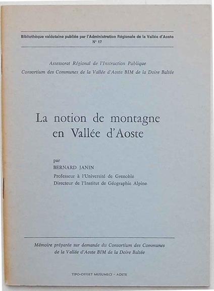 La notion de montagne en Vallée d'Aoste - Bernard Janin - copertina