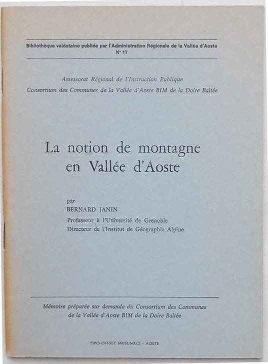 La notion de montagne en Vallée d'Aoste - Bernard Janin - copertina