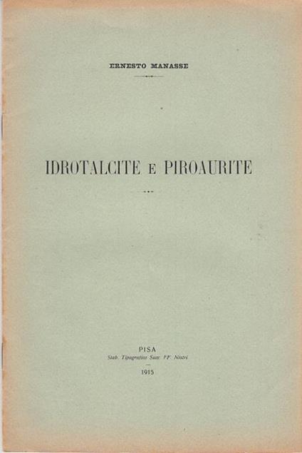Idrotalcite e piroaurite - Ernesto Manasse - copertina