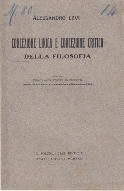 Concezione Lirica E Concezione Critica - Alessandro Levi - copertina