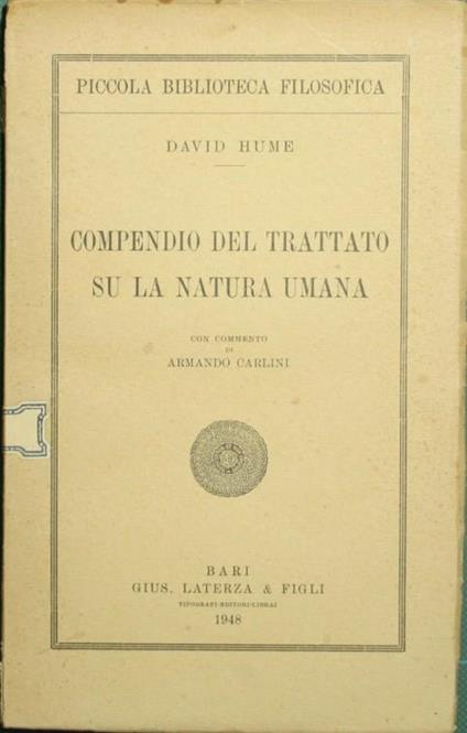 Compendio del Trattato su la natura umana - David Hume - copertina