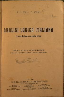 Analisi logica italiana in correlazione con quella latina - P. L. Colì - copertina