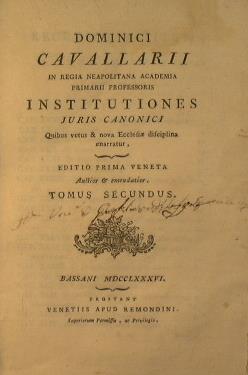 Institutiones juris canonici. Tomo secondo - Domenico Cavallari - copertina