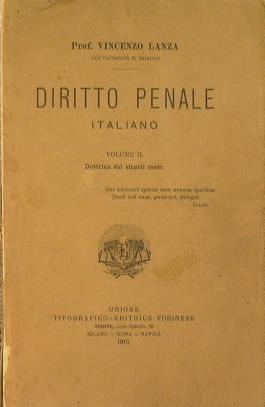 Diritto penale italiano. Dottrina dei singoli reati - Vincenzo Lanza - copertina