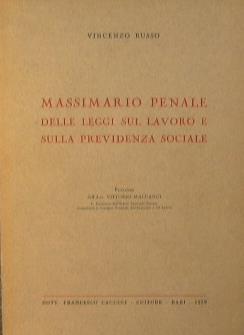 Massimario penale delle leggi sul lavoro e sulla previdenza sociale - Vincenzo Russo - copertina