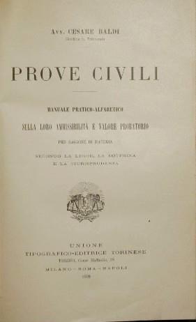 Prove civili. Manuale pratico alfabetico sulla loro ammissibilità e valore probatorio per ragione di materia secondo la legge, la dottrina e la giurisprudenza - Cesare Baldi - copertina