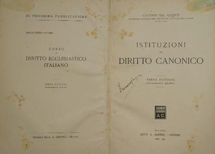 Istituzioni di Diritto Canonico - Vincenzo Del Giudice - copertina
