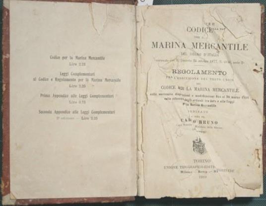 Codice e regolamento per la Marina Mercantile - Carlo Bruno - copertina