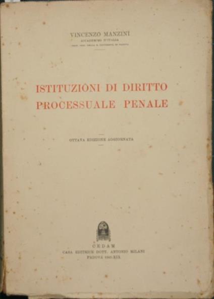 Istituzioni di diritto processuale penale - Vincenzo Manzini - copertina