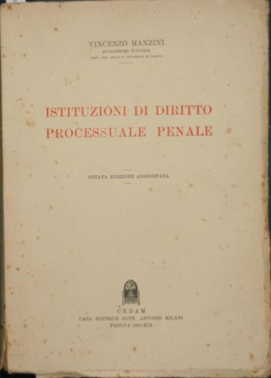 Istituzioni di diritto processuale penale - Vincenzo Manzini - copertina