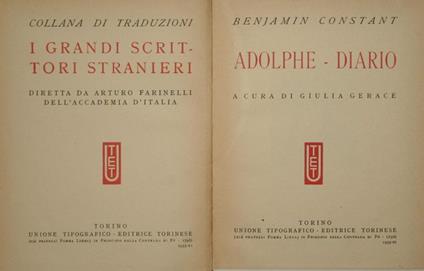 Adolphe. Diario - Benjamin Constant - copertina