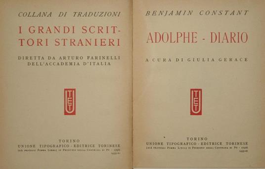 Adolphe. Diario - Benjamin Constant - copertina