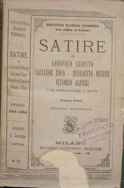 Satire Di Lodovico Ariosto, Salvator Rosa, Benedetto Menzini, Vittorio Alfieri - Ludovico Ariosto,Salvator Rosa,Vittorio Alfieri - copertina