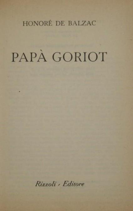 Papà Goriot - Honoré de Balzac - copertina