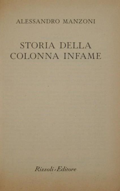 Storia della colonna infame - Alessandro Manzoni - copertina