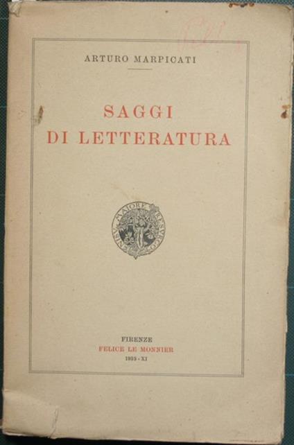 Saggi di letteratura - Arturo Marpicati - copertina