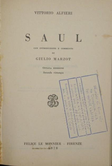 Saul - Vittorio Alfieri - copertina