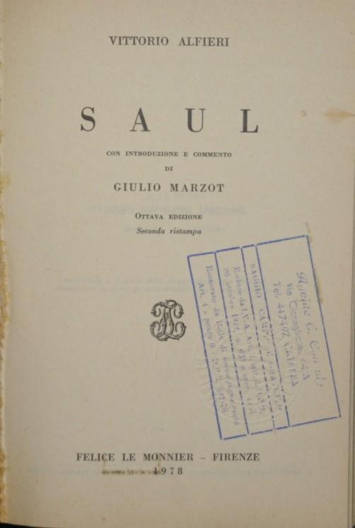 Saul - Vittorio Alfieri - copertina