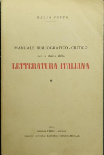 Manuale bibliografico critico per lo studio della letteratura italiana - Mario Puppo - copertina