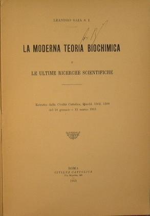 La moderna Teoria Biochimica e le ultime ricerche scientifiche - Leandro Gaia - copertina