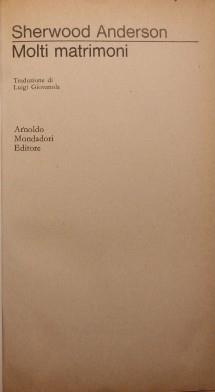 Molti matrimoni - Sherwood Anderson - copertina
