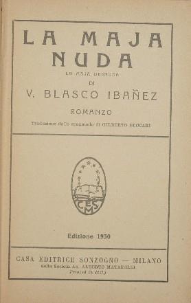 La Maja nuda - Vicente Blasco Ibáñez - copertina