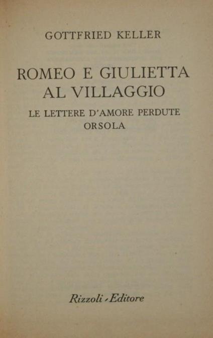 Romeo e Giulietta al villaggio. Le lettere d'amore perdute. Orsola - Gottfried Keller - copertina