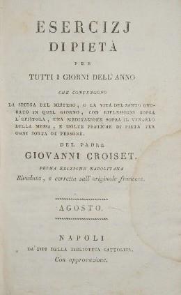 Esercizj di pietà per tutti i giorni dell'anno - Agosto - Jean Croiset - copertina