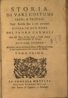Storia di vari costumi sacri e profani. Dagli antichi fino a noi pervenuti - Michelangelo Carmeli - copertina