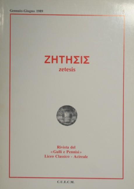 Zetesis. Gennaio-Giugno 1989. N. 5 - copertina