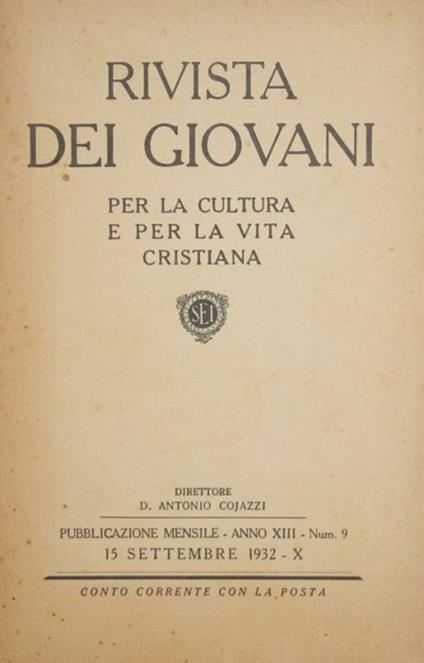 Rivista dei giovani. 15 Settembre 1932. Per la cultura e la vita cristiana - copertina