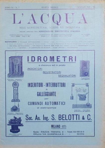 L' acqua. Nell'agricoltura, igiene ed industria - copertina