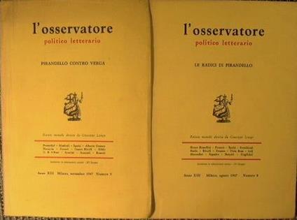 L' Osservatore politico letterario. Numero 8 Anno XIII 1967 e Numero 9 stesso anno - copertina
