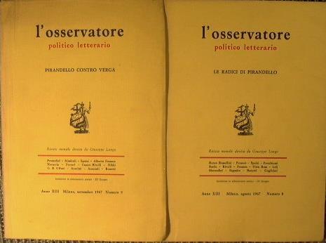 L' Osservatore politico letterario. Numero 8 Anno XIII 1967 e Numero 9 stesso anno - copertina