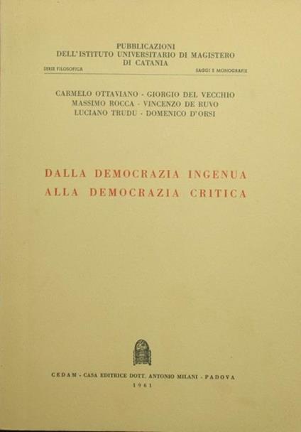 Dalla democrazia ingenua alla democrazia critica - copertina