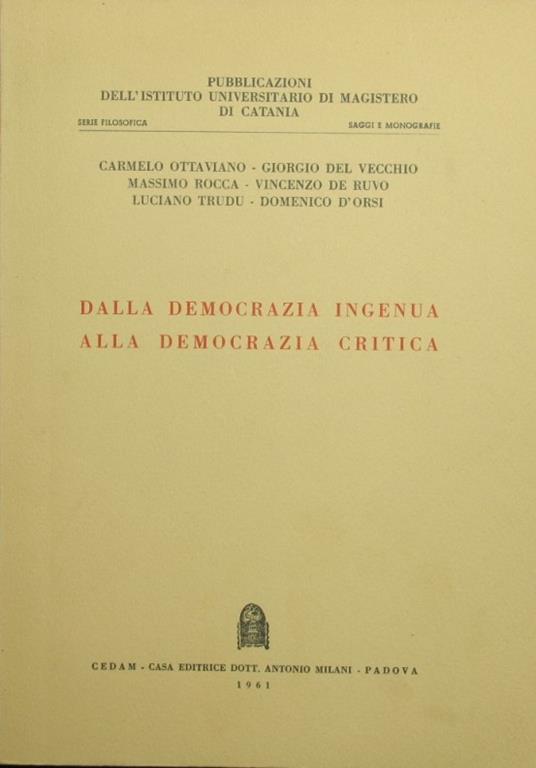 Dalla democrazia ingenua alla democrazia critica - copertina
