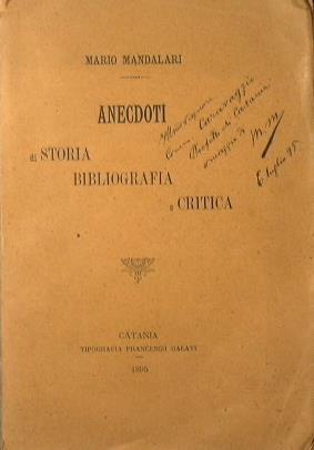 Anecdoti di storia, bibliografia e critica - Mario Mandalari - copertina