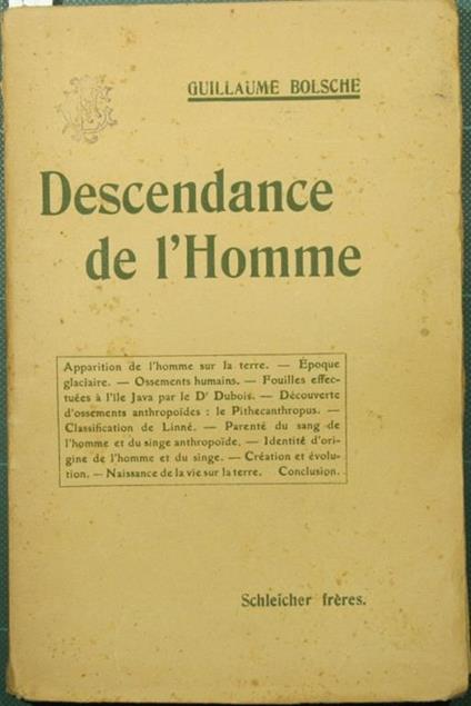 La escendance de l'homme - Wilhelm Bolsche - copertina